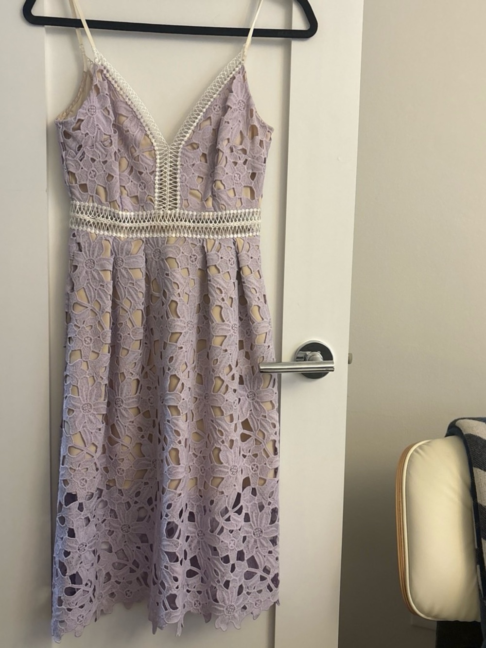 Aqua Lavender Lace Midi Dress with Crochet Waist